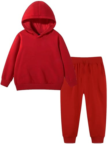 QIMAOPH Kids Boys Tracksuit Hoodie with Joggers Jogging Suit Girls Sweatpants Sports Activewear Set Children Polyester Winter Plain Hoodies Top Bottom Pants Set Age 3-9 Years Old