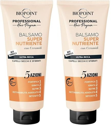 Biopoint Professional Hair Program - Balsamo Capelli Super Nutriente, Formula Ultra Ricca per Idratare e Nutrire i capelli secchi e sfibrati, 350 ml (Confezione da 2)