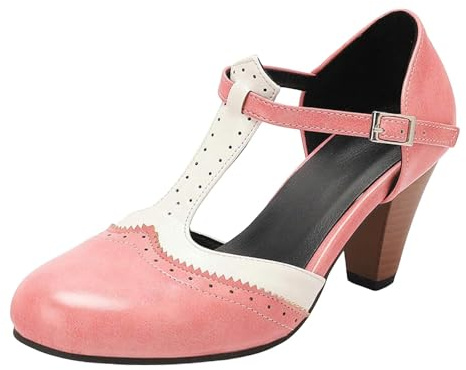 Sandalias Estilo inglés Punta Cerrada, tacón Grueso y Hebilla en Forma de T, Tira Ajustable, Mujer, Casuales para Diario, Suela Antideslizante.