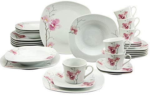 CreaTable 30teilig, Mehrfarbig, 20195, Serie Amelie Aiko, 30-teiliges Geschirrset, Kombiservice aus Porzellan, spülmaschinen-und mikrowellengeeignet, Qualitätsproduktion