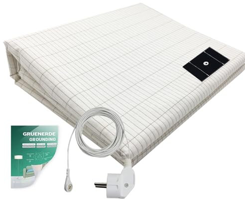 GRUENERDE Erdungsbettlaken mit EU Erdungskabel Bio-Baumwolle Silberfaser Erdungsmatte Erdungprodukt für Besseren Schlaf mit Elastische Bänder (100x203cm)