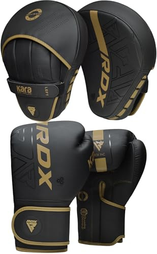 RDX Boxing Pads and Gloves Set, Maya Hide Leather Kara Hook and Jab Curved Focus Mitts with Punching Gloves for MMA, Muay Thai, Kickboxing Coaching, Martial Arts