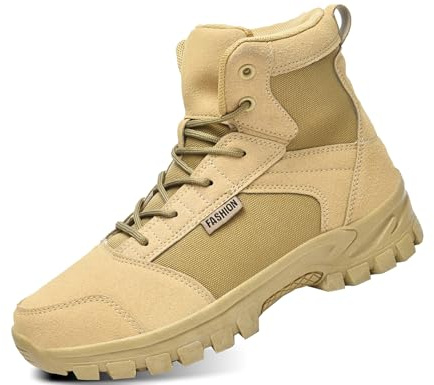 IYVW OU7 X81 Bottes de Chasse pour Hommes Bottes Militaires de Haut-Niveau Bottes Tactiques de Combat Chaussures à Lacets Tout Terrain Souliers pour La Randonnée, Le Travail Jaune désert 38 EU