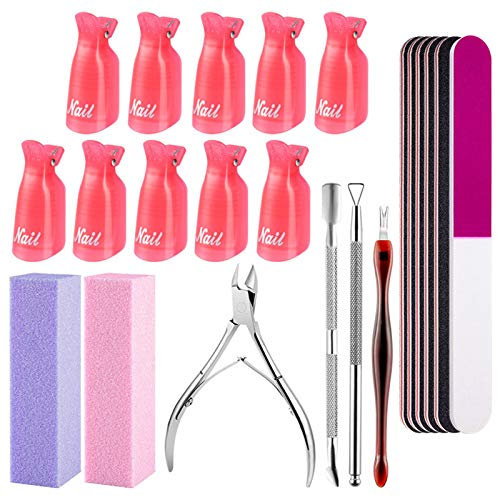 FILY DUAIU Limas de uñas buffer 22 Kit de herramientas de manicura profesional con empujador de cutículas de acero inoxidable y tenedor de piel muerta para quitar uñas, juegos de cuidado de uñas para