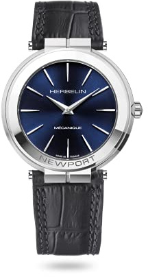 Herbelin Newport Slim -1222/AP15 Mechanisches Herren-Zifferblatt, Nachtblau und Leder, Nachtblau, Riemen