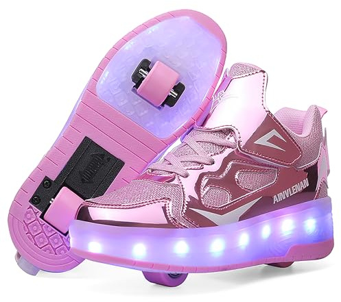 YongerYong LED-remsor rullskridskor med dubbla hjul för barn, automatiska infällbara skateboardskor, utomhussport, gymnastiksneakers