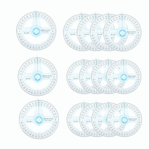 iplusmile 360 Degree Protractor Pack of 15, Plastic Round Ruler with Swing Arm Circle Protractors for Geometry Math Measurement Drafting Tools, 3.9 Diameter