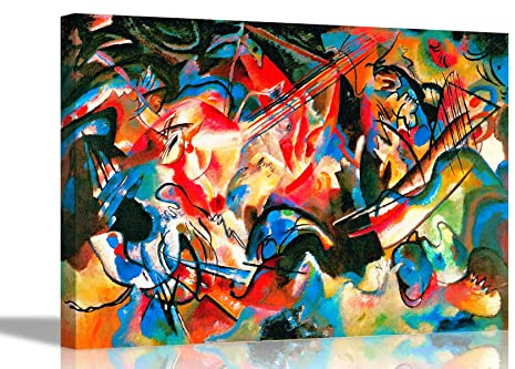 Composition 6 by Wassily Kandinsky on Framed Canvas Prints Hanging Wall Art Pictures Oil Painting Reproduction 86 x 61cm (34 x 24 inches) A1