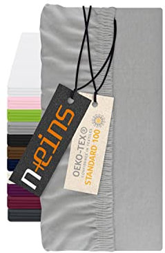 npluseins Spannbettlaken für Topper - Spannbetttuch aus 100% Baumwolle 1598.2327, ca. 140-160 x 200 cm, Silber