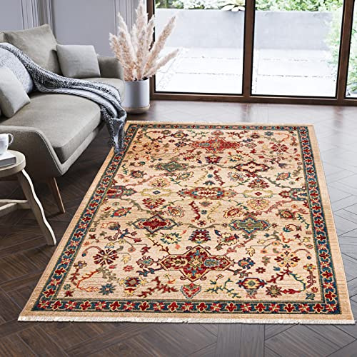 Mazovia Alfombra Oriental - Diseño Oriental de Salón Grande - Pelo Corto - Alfombras de Habitación de Matrimonio y Dormitorio - Motivo Oriental Adornos Tradicionales - Beige - 160x225 cm