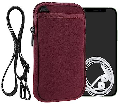 kwmobile Handy Tasche zum Umhängen für XL - 6,7/6,8 - Hülle mit Band - Neopren Cover mit Reißverschluss - 17,2 x 8,4 cm - Necklace Case in Bordeaux