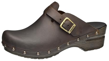 Sanita Sanila | Zoccoli Aperti da Donna | Zoccoli Artigianali Originali in Pelle Flessibile | Plantare Anatomico in Schiuma Morbida | Marrone | 41 EU