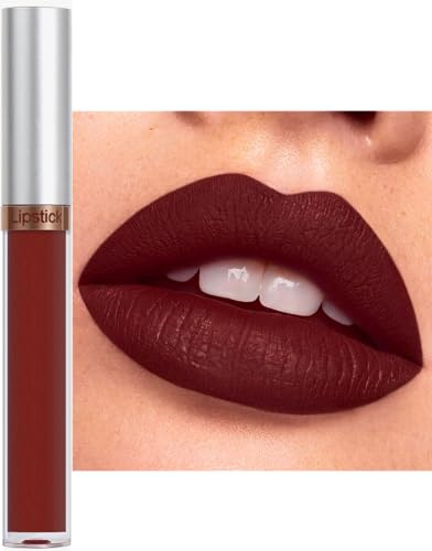 Lipsticks for Women Long Lasting, Matte Dark Brown Red Liquid Lipstick,Waterproof Quick-Drying Non-Sticky Full-Coverage Lip Gloss, Smooth Velvet Lip Gloss Lip Stain