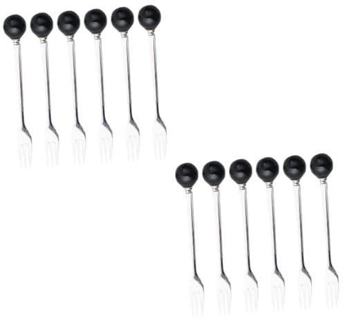 ABOOFAN 12pcs Ceramic Handle Mini Fork Flatware for Dessert Ice Tea Creative Home Tableware Stainless Steel Fork