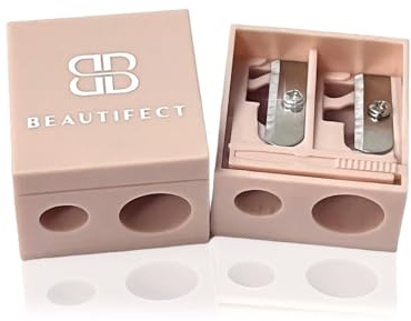 Lip Liner and Eye Pencil Sharpener, Beautifect Makeup Sharpener for Standard and Jumbo Eyeliner, Lip and Brow Pencils, Shavings Container and Cleaning Pick, Nude