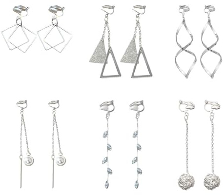 Boucles d'Oreilles - 6 Paires À Clip, Pampilles et Feuilles, Design Torsadé, Perles - Bijoux Élégants