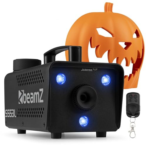 BeamZ S553L Máquina de humo decoración de Halloween con cabeza de calabaza LED - 550w, con decoración de calabaza de Halloween, 16 colores efecto de luz, efecto de sonido, mando a distancia