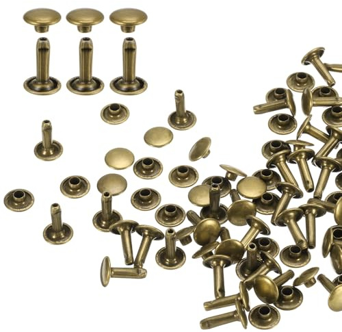 QUARKZMAN 100 set med dubbel huva lädernitar, 9 x 12 mm rund huva tubulära nitar metall för läderbearbetning bälte tyg krage väska reparation dekoration, brons
