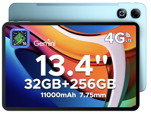 DOOGEE Tab G6 Max Android 16 Tablet 13,4 Zoll Gemini AI 11000mAh Unisoc T7280 Octa-Core Gaming Tablet mit SIM Card Slot 32GB RAM+256GB ROM (2TB TF) Tablets PC 4G LTE+5G WiFi/GPS/3.5mm Audio/WLAN/WPS
