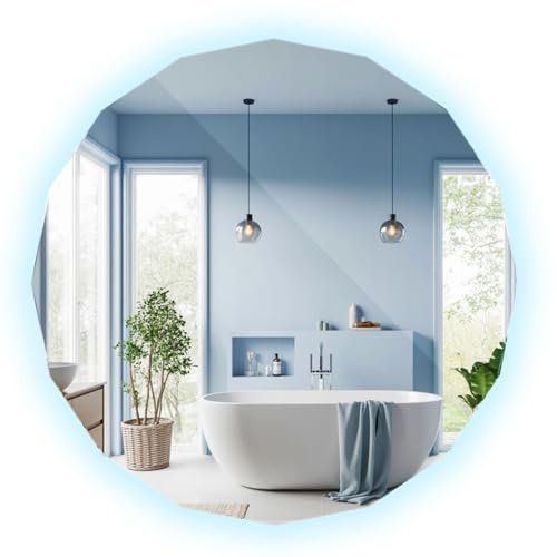 Tulup Miroir Mural Lumières LED 60x60 cm pour Couloir Salle de Bain Chambre à Coucher avec Éclairage Lumière Froide Non Encadré Éclairage Indirect Minimaliste Moderne Déco Intérieur Bords Polis