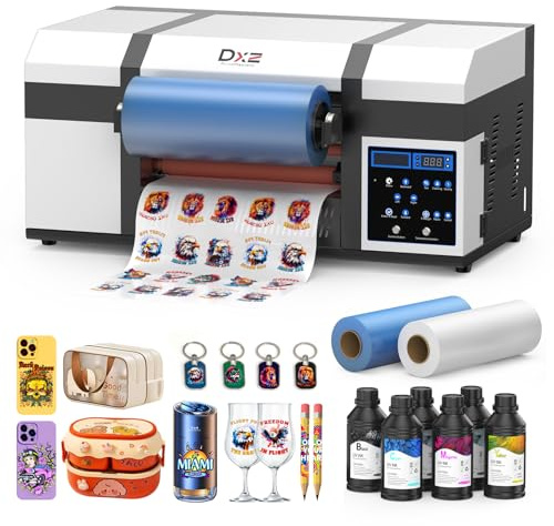 DXZ A3 UV DTF Printer with Laminator, Dual XP600 Print Heads, Auto Cleaning & White Ink Stirring - Upgraded All-in-One UV Sticker Printer for 300+ Materials, Including Glass, Metal, Wood, Tumblers