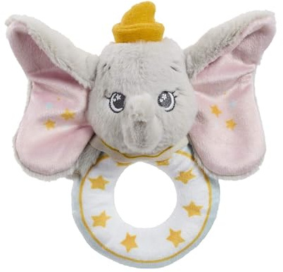 Rainbow Designs Disney Dumbo Ring Rattle – Soft Plush Baby Rattle for Newborns with Gentle Sound, Easy Grasp Handle & Baby Sensory Stimulation - Lightweight Cuddly Toy for Tiny Hands from Birth | Easy-grasp handle, gentle sound, sensory stimulation, lightweight design, suitable from birth