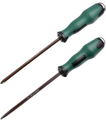 GOLD DEER 2-Piece Heavy-Duty Demolition Screwdriver Set, Strike Cap Go Through Screwdriver, 6.3x150mm PH2 & Slotted with Strike Cap & Strong Magnetic Tip, S2 Alloy Steel, Ergonomic Handle