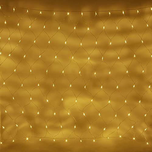 Lights4fun 140er Lichternetz warmweiß 2m x 1,5m batteriebetrieben Timer koppelbar transparentes Kabel