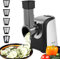 Meykey Rallador Electrico, Cortador de Verduras y Fruta Eléctrico 150W con 5 Accesorios y Tubo de Alimentación Grande, para Sus Verduras y Fruta, Sin BPA