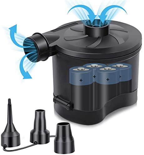 OBEST Pompa Elettrica,3800Pa Pompa Elettrica per Materasso Gonfiabile può Essere Rapida per Gonfiare e Sgonfiare,Gonfiatore Elettrico Portatile Alimentato a 4D Batteria,3 Ugelli,per Campeggio,Piscina