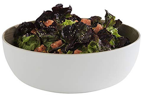 APS „Frida“, nahezu unzerbrechliche, runde Melamin Schüssel, stabile Kunststoff Schale, Ø 30 cm x H: 9,5 cm, Brotkorb, Salatschüssel, stapelbar, innen Holzoptik, weiß, spülmaschinengeeignet