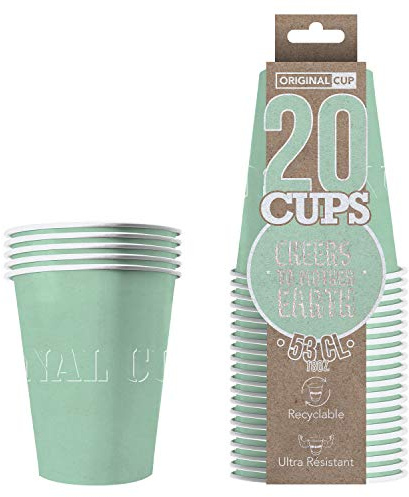 Pack de x20 Original Green Cups Officiels | Gobelets Américains 53cl Verts Pastel en Carton | Beer Pong Qualité Premium | Verres Recyclables Ultra Résistants | Apéro | House Party | OriginalCup®