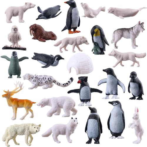 JOKFEICE Polartiere Figuren 25 Stück Realistischer Kleiner Pinguin Eisbär Action-Modell frühes Lernspielzeug Geburtstag Cupcake Topper für Kinder
