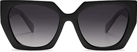 SOJOS Sonnenbrille Damen Polarisiert Vintage, Retro Cateye Sonnenbrille Verspiegelt Groß Eckig Schwarz Modern UV400 Katzenauge Brille SJ2205 mit Schwarz Rahmen/Farbverlauf Grau Linse