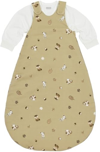 Meyco Sac de couchage 2 pièces Baby Forest Animals, doublé (100% coton, fermeture éclair intégrale, doux pour la peau, infroissable, taille : 62/68), sable