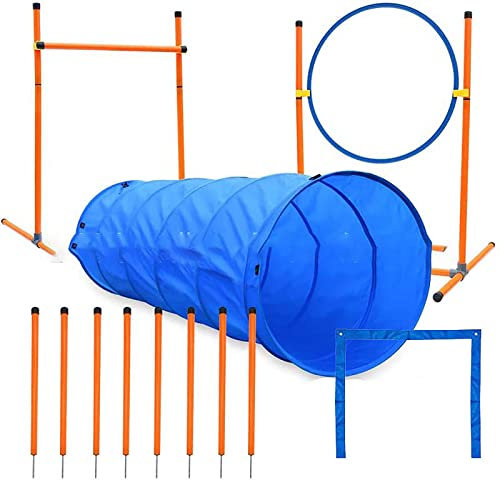 LMEIL Hunde-Agility-Ausrüstung, Hindernisparcours-Trainings-Starter-Kit, Outdoor-Spiele Für Hinterhof-Haustiere, Einschließlich Hundetunnel, Springring, Hochsprung Für Hunde-Outdoor-Sporttraining