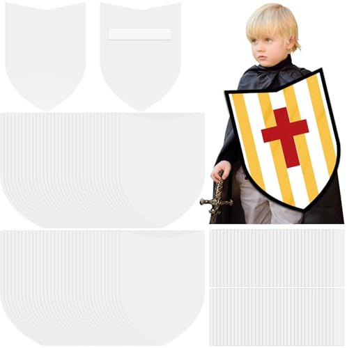 ReliThick 36 Pcs Blank Paper Shields for Kids DIY Cardboard Shields Craft to Decorate with Handles for Markers Crayons Paint Party Gift Dramatic Play Castle Activities
