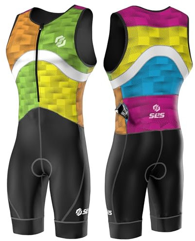 SLS3 Triathlon-Anzüge für Herren – Premium FX Tri-Anzug für Herren, Triathlon-Anzug – ärmelloser Triathlon-Anzug für Herren, große Gesäßtasche (Miami Multi, Medium)