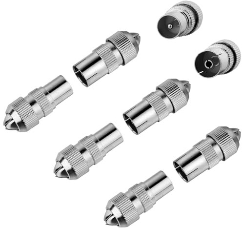 AXFEE 8PCS Digital Signal Antenna Splitter, 4 Male & 4 Female TV Aerial Coax Connectors, TV Aerial Splitter Aerial Adapter Connector, Compatible with Cable TV Antenna, Shielded Metal Housing