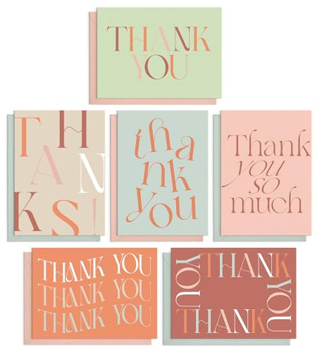 S&O Boho Thank You Cards with Envelopes, Blank Decor Sheets for Handwritten Messages, Set of 24 Greeting notes and covers, Assorted Thank You Cards with Stylish Color Envelopes to Mix & Match