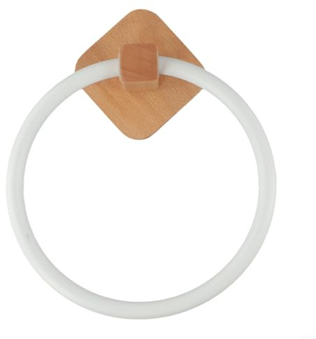 ReachMall Porte-serviettes de salle de bain en bois pour anneau, support mural, forme ronde, accessoires de bain pour salle de bain, chambre à coucher, cuisine (blanc hêtre)