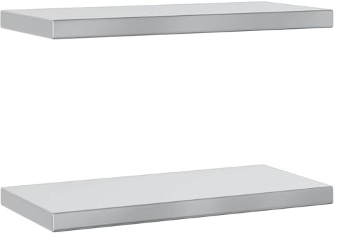 vidaXL Estantes de Pared 2 uds sin Soportes Acero Inoxidable Plateado 50x23,5 cm, Estante Flotante, Estante Flotante de Pared, Estante de Cuarto de Servicio