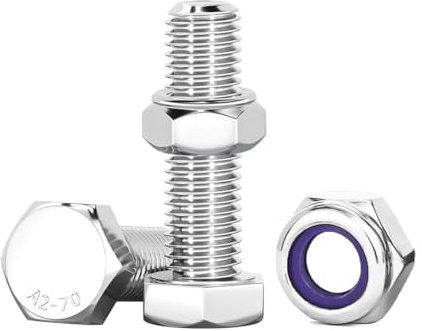 Drenky Nuts and Bolts Assortment, M8 Hexagon Bolts and Lock Nuts Set, 304 Stainless Steel, M8 x 25mm, 10 Pcs