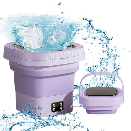Machine à Laver Portable 9L, Mini Laveuse avec essorage, Machine à Laver Pliable de Grande capacité, 3 Modes de Nettoyage, pour les sous-vêtements, chaussettes et petits objets Voyage (violet)