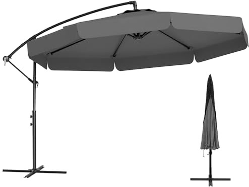COSTWAY Parasoll 300 cm, inklusive skyddsfodral, trafikljus med vev och volang, justerbar lutningsvinkel, trädgårdsparasoll, marknadsparaply för trädgård, pool, terrass