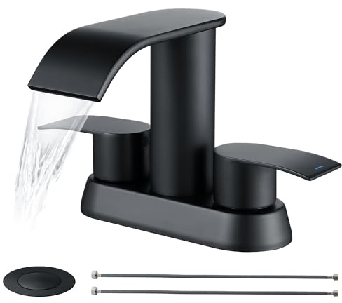 Ultimate Unicorn Black Waterfall Bathroom Faucet, 4 Inch Bathroom Sink Faucet for 3 Hole or 2 Hole, Anti-Splash Design Sink Faucets with Pop Up Drain, Easy Install for Vanity, RV, Lavatory