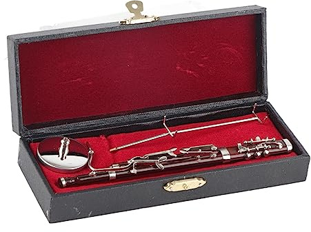 Instrumento mini musical, fagot miniatura con soporte y estuche, figuras coleccionables para la decoración del hogar adorno de 17 cm
