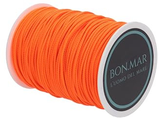 BON.MAR Cordino in Poliestere 1.5 mm x 100 mt – Alta Resistenza, Anti-UV, Impermeabile, per Pesca Subacquea, Nautica, Campeggio, Artigianato, Corde Resistenti e Durature (Arancione Fluo)