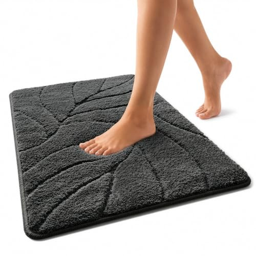 Floordirekt Badteppich - extra flauschig & schnelltrocknend - Badezimmerteppich mit rutschhemmender Rückseite - Badematte Duschvorleger (Maris) (Dunkelgrau, 80 x 150 cm)