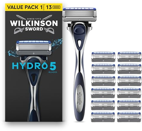 Wilkinson Sword Hydro 5 Razors for Men, Value Pack, Skin Hydration, Carbon Coated Blades, Men’s Shaver Razor Handle Plus 13 Blade Refills